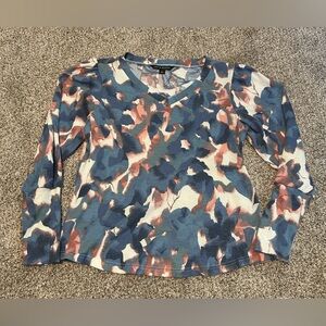 Zac & Rachel Blue and Pink Patterned Long Sleeve Blouse Top